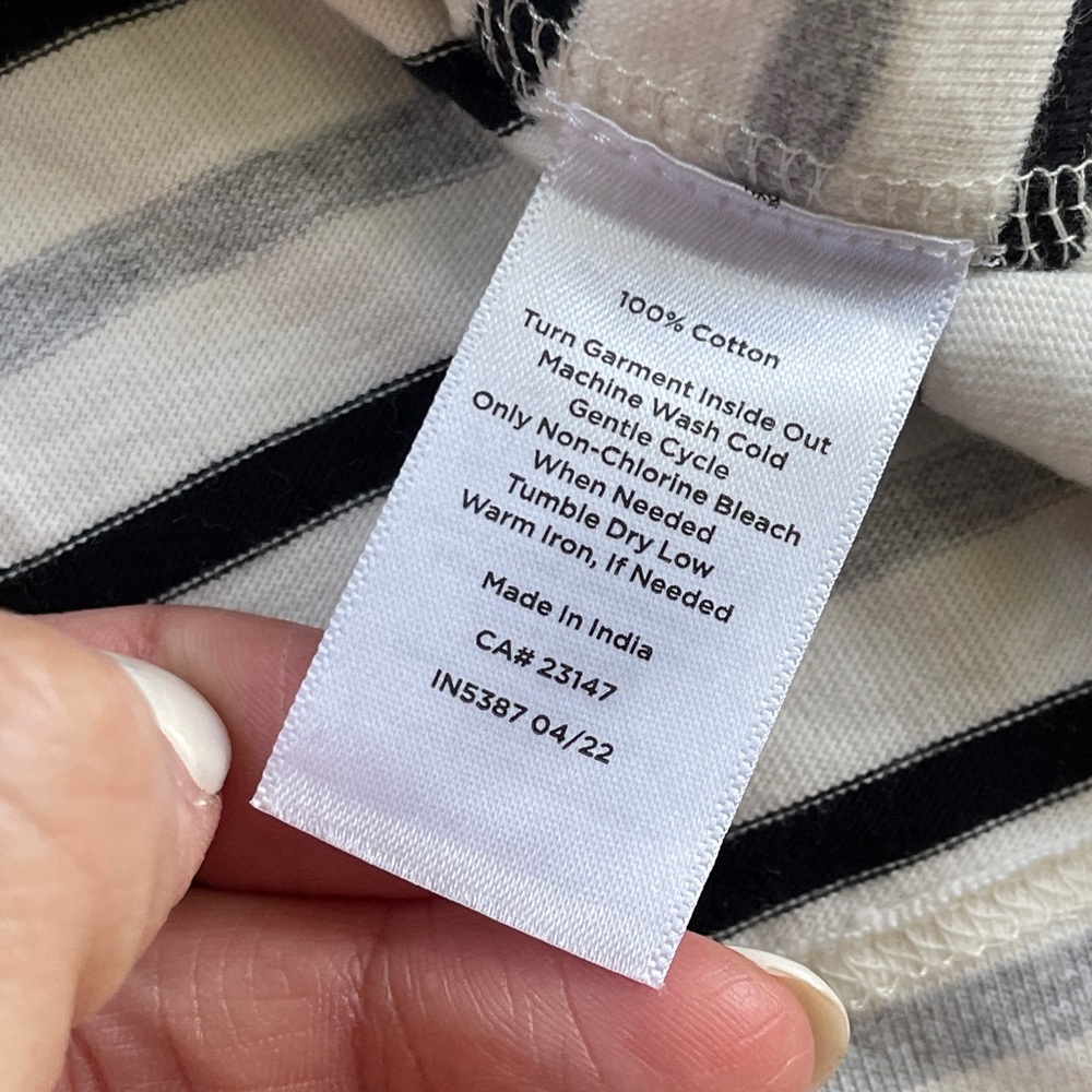 Talbots Black White Striped Cotton Long Sleeve Top Size Petite XL Buttons Gray - Picture 9 of 9
